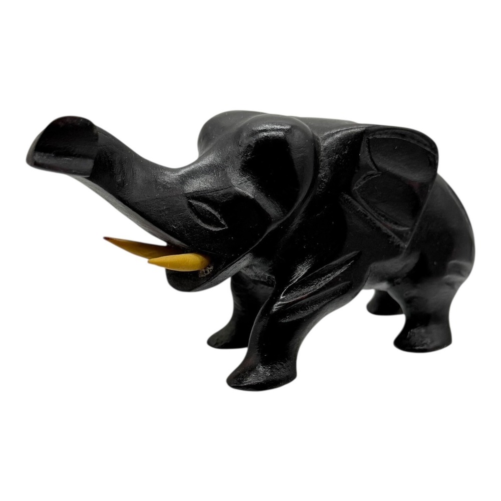Unbranded Elephant Figurine Black Wood Carved Animal Sculpture Vintage Decor